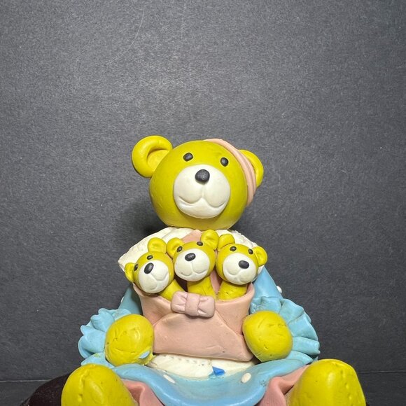 VTG Whimsical Decorative Multicolor Clay Art Mama Bear w/ 3 Cubs Figurine 3.5" - Picture 2 of 6